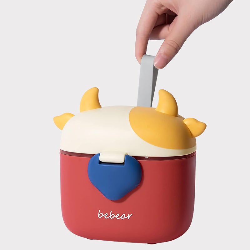 Bebamour Baby Formula Dispenser, BPA Free Portable Milk Powder and Candy Fruit Snack Storage Container with Scoop and Leveller for Travel, 450 ML, Green Cow - Image 5